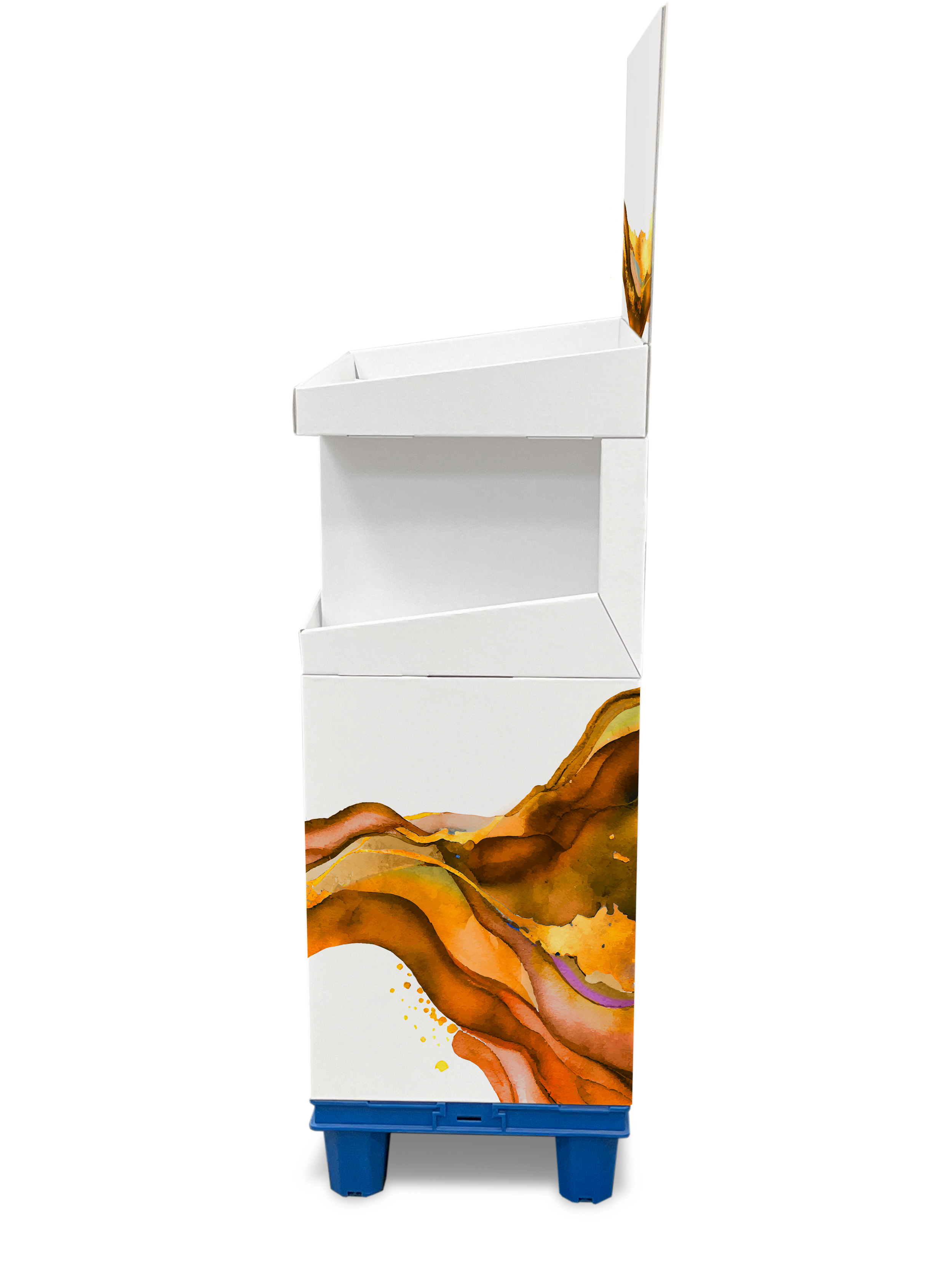 OK! / 1/4-Chepdisplay mit 2 Lagen und hohem Sockel. Bis zu 8 kg Warengewicht je Lage möglich.