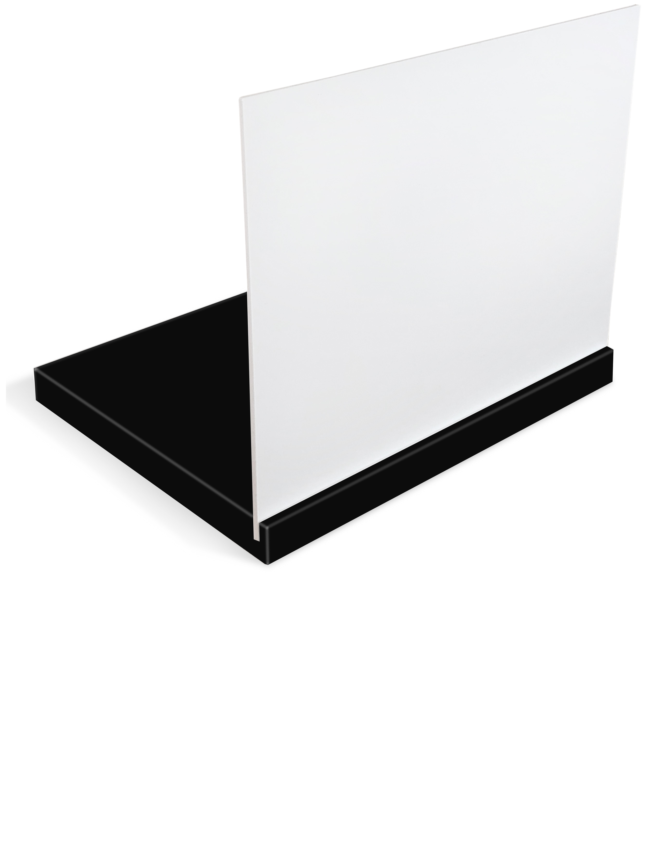 Universaldisplay aus Kunststoff, einseitig 4/0 farbig bedruckt, Sockel schwarz oder weiß