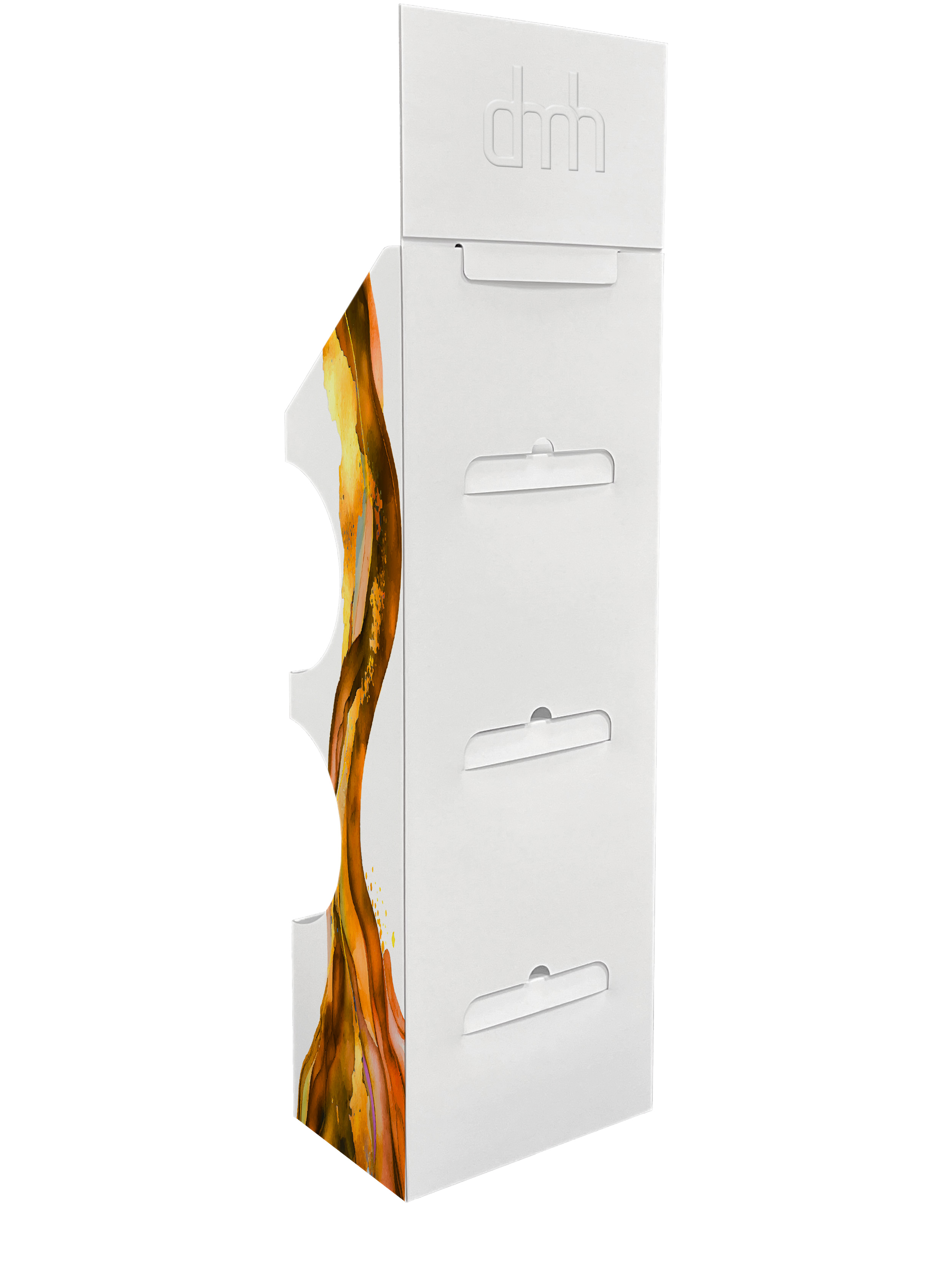 Bodensteller mit 3-Lagen. Hoher Sockel für mehr Kommunikation an der Frontseite und Topschild zum stecken. 