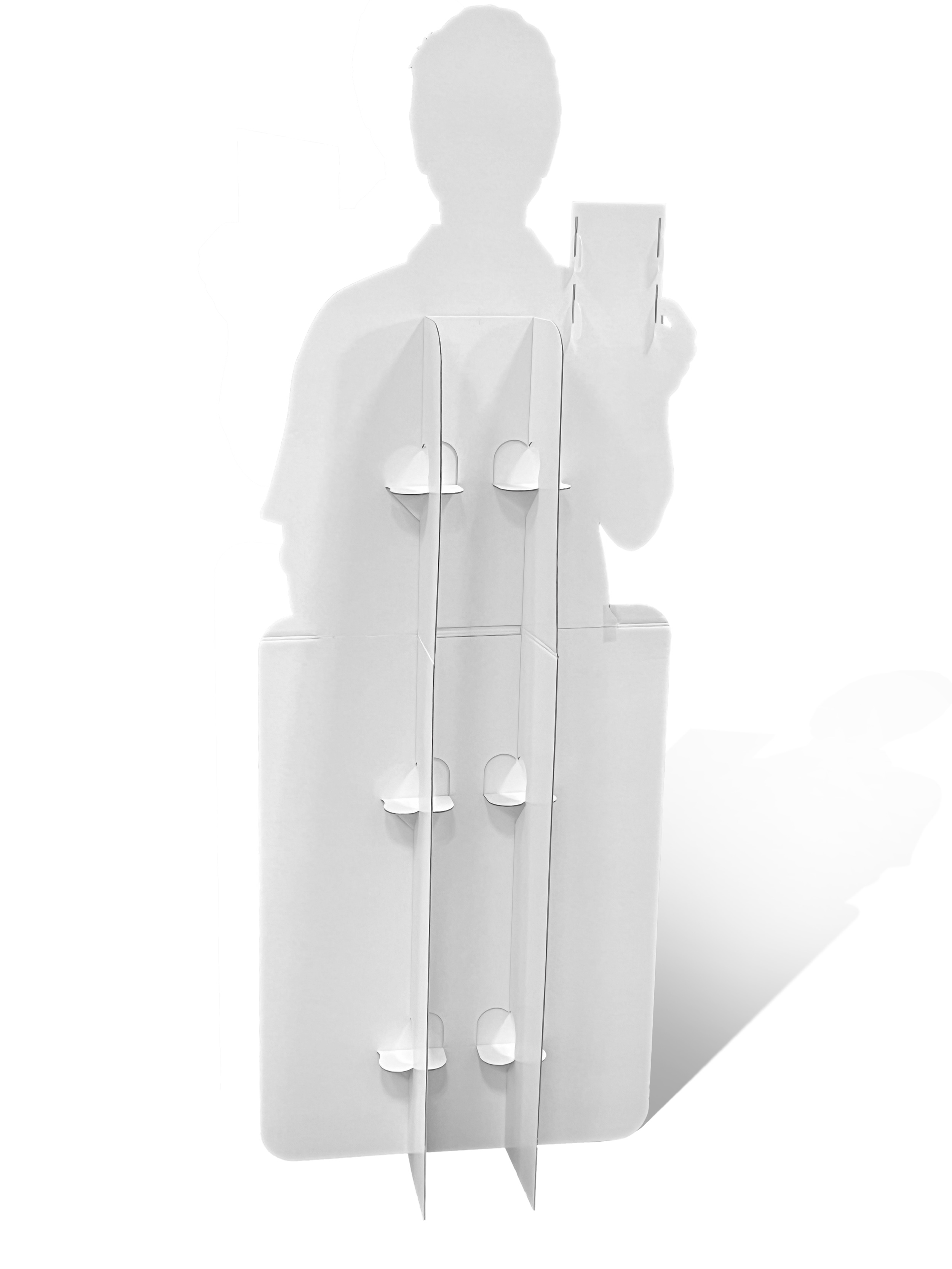 Standee mit figurativer Kontour und Dispenser für Flyer bis 105 x 210 mm