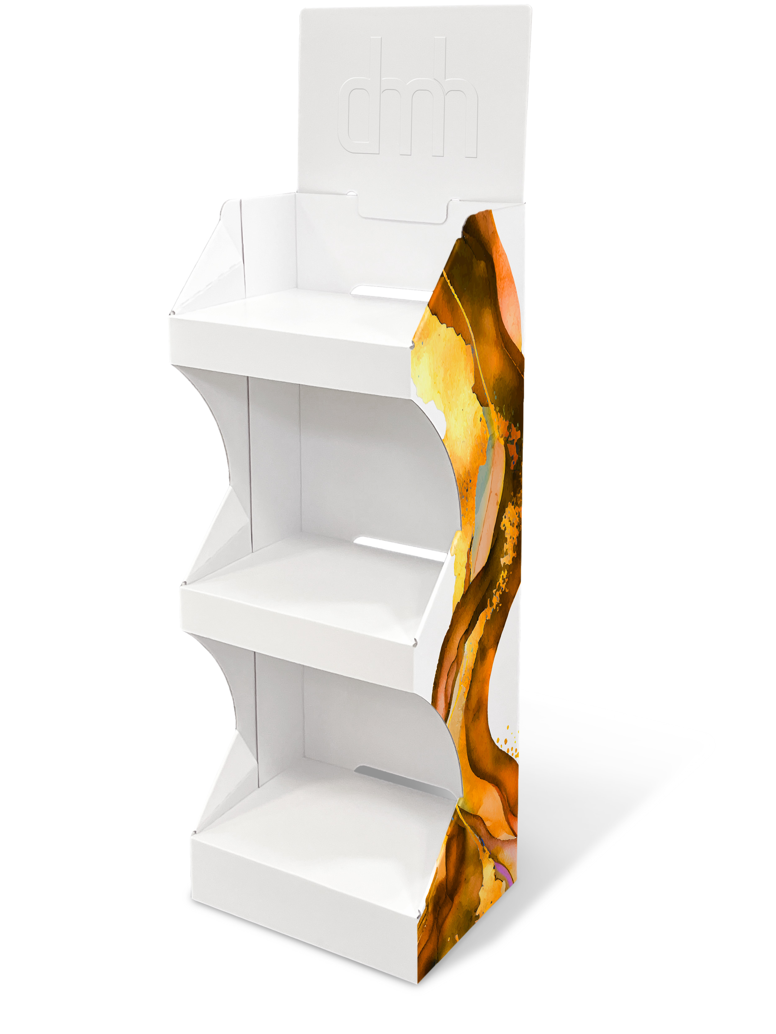 Bodensteller mit 3 Lagen und Topschild. Für Warengewichte von bis zu 7 KG je Lage.