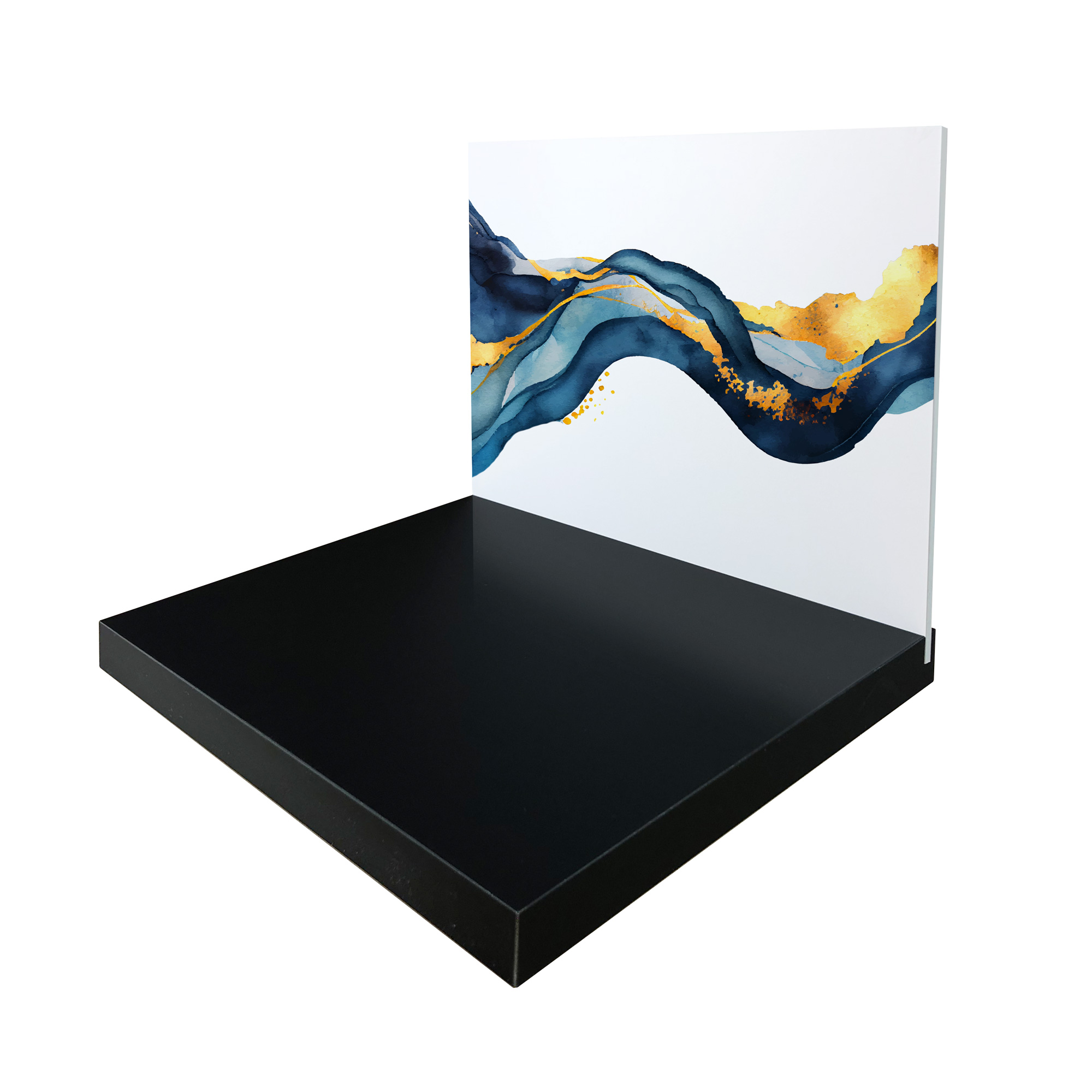 Universaldisplay aus Kunststoff, einseitig 4/0 farbig bedruckt, Sockel schwarz 