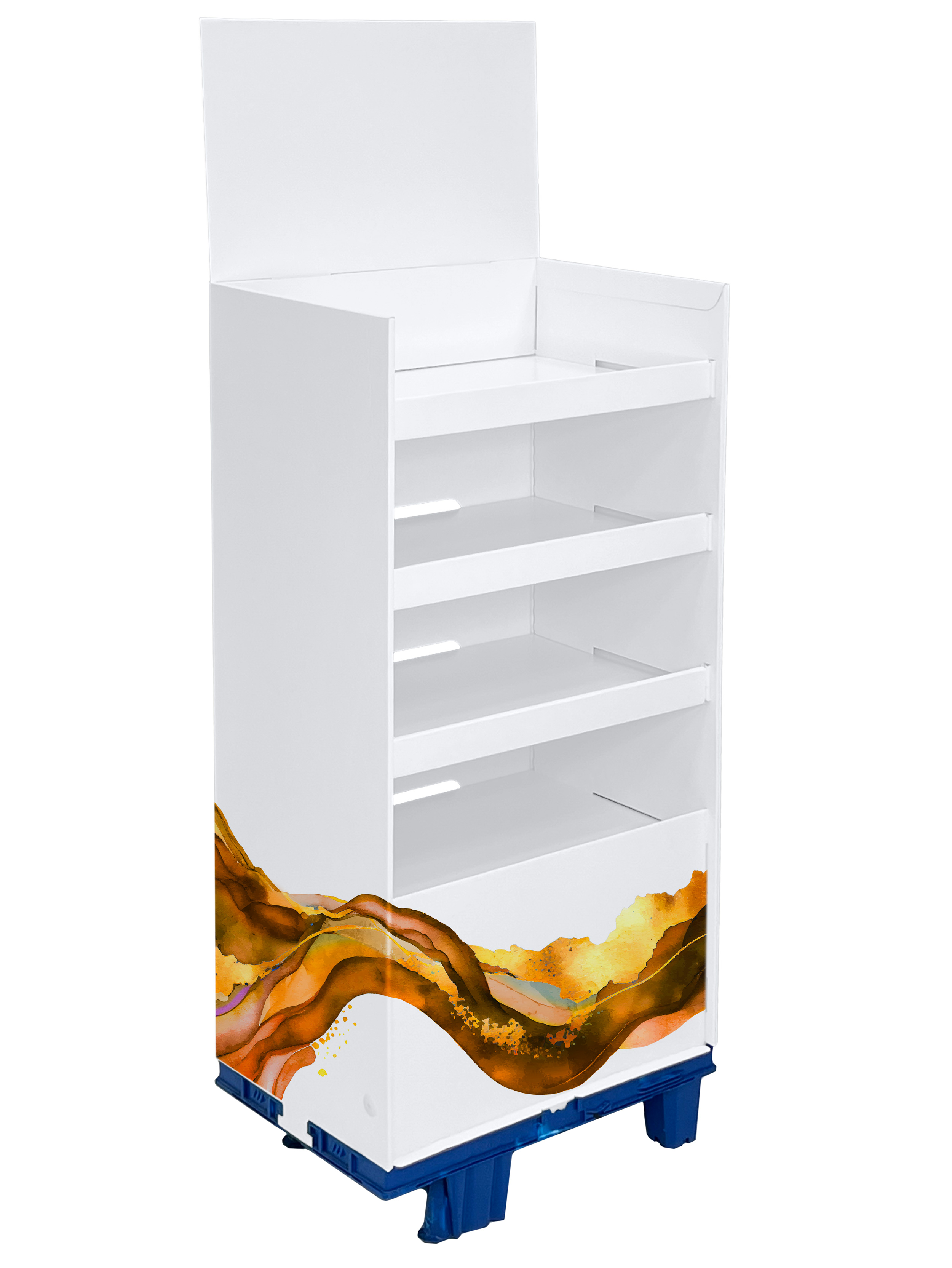 OK! / 1/4-Chep-Display mit 4 Lagen. Bis zu 15 kg Warengewicht je Lage.