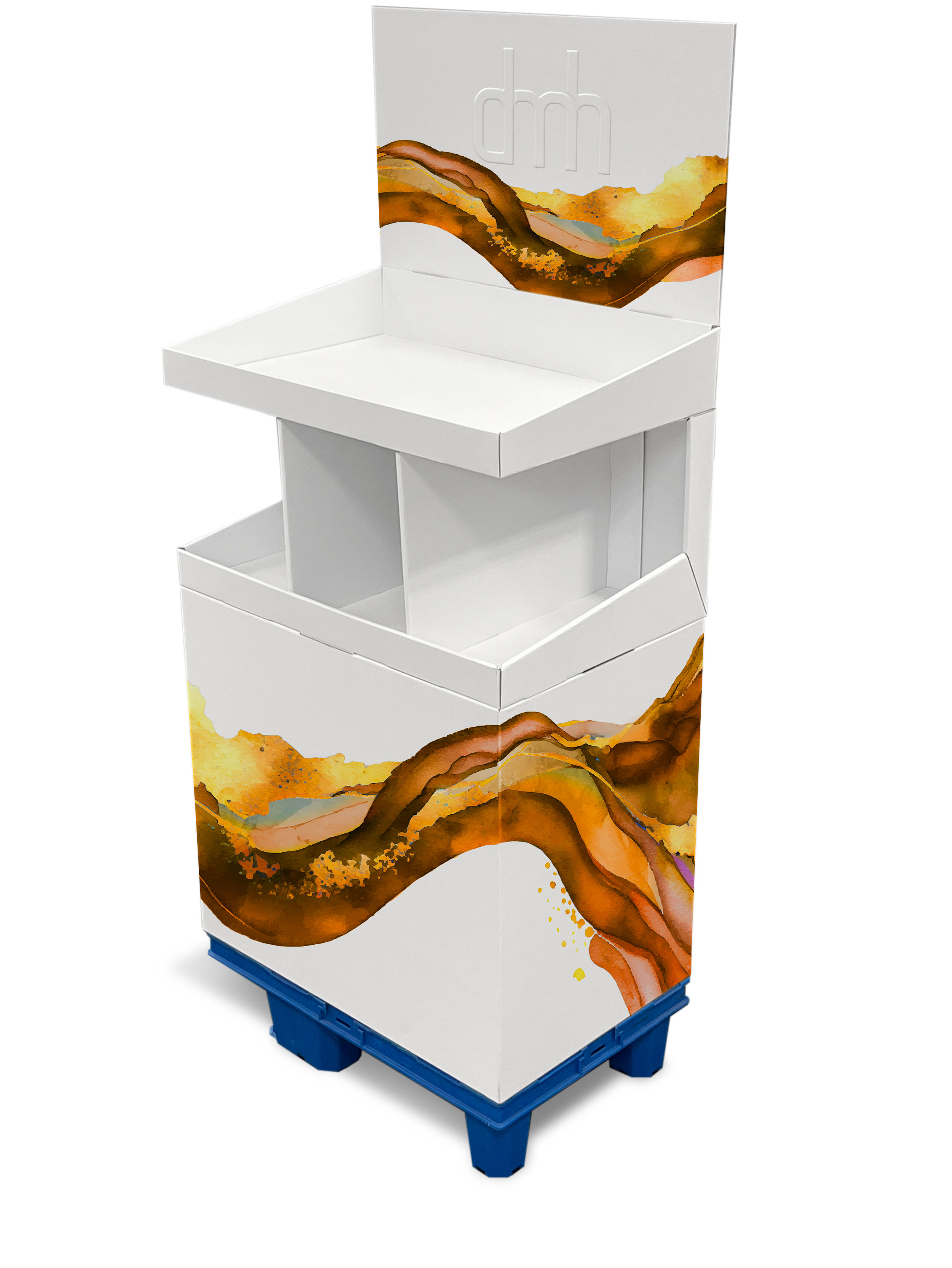 OK! / 1/4-Chepdisplay mit 2 Lagen und hohem Sockel. Bis zu 8 kg Warengewicht je Lage möglich.