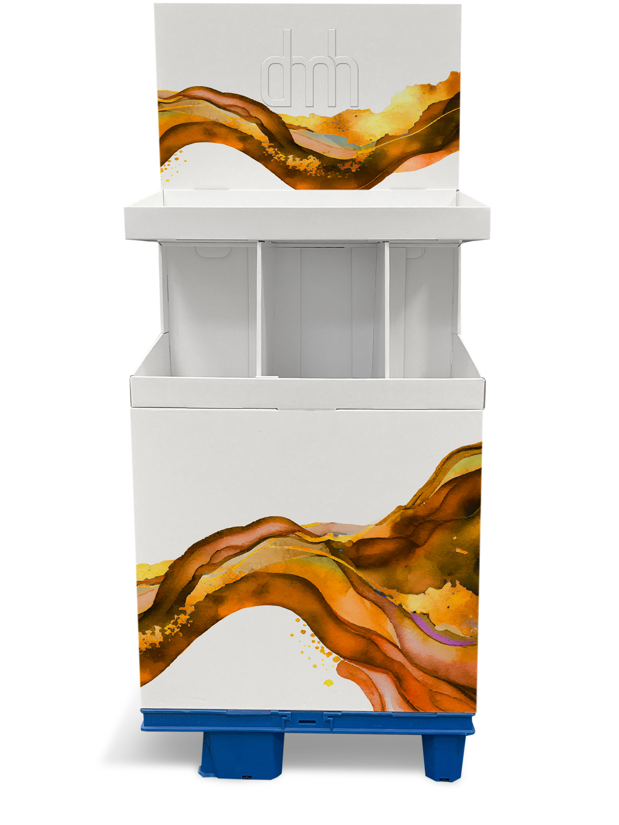 OK! / 1/4-Chepdisplay mit 2 Lagen und hohem Sockel. Bis zu 8 kg Warengewicht je Lage möglich.