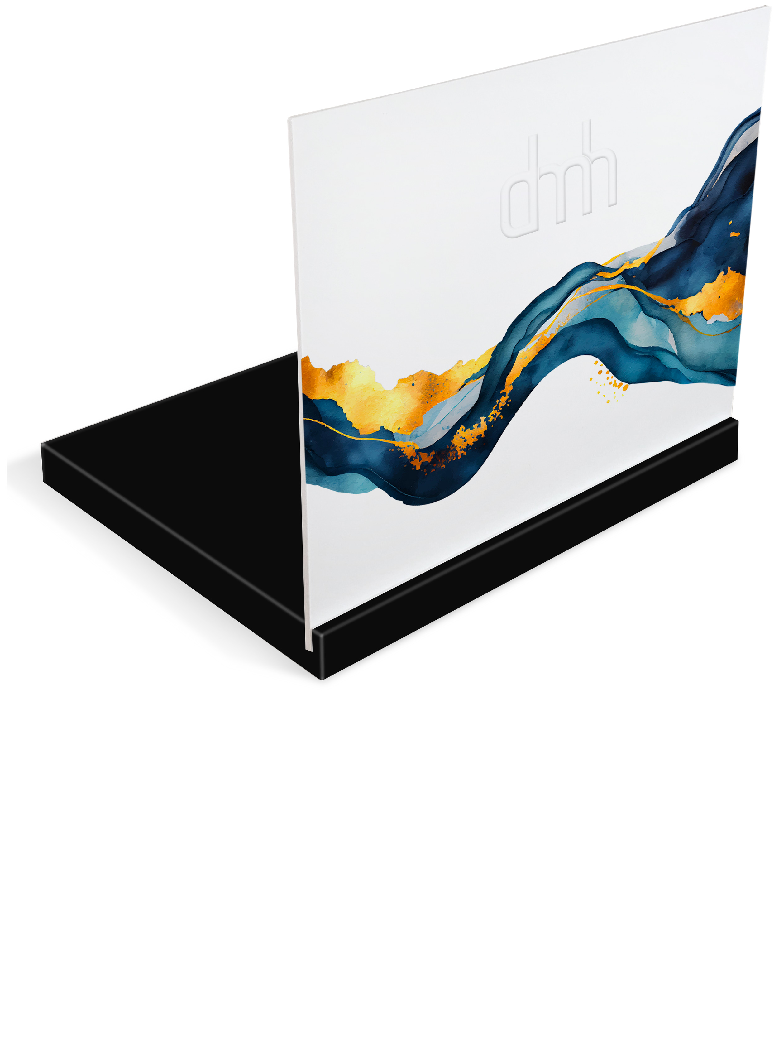 Universaldisplay aus Kunststoff, beidseitig 4/4 farbig bedruckt, Sockel schwarz oder weiß 