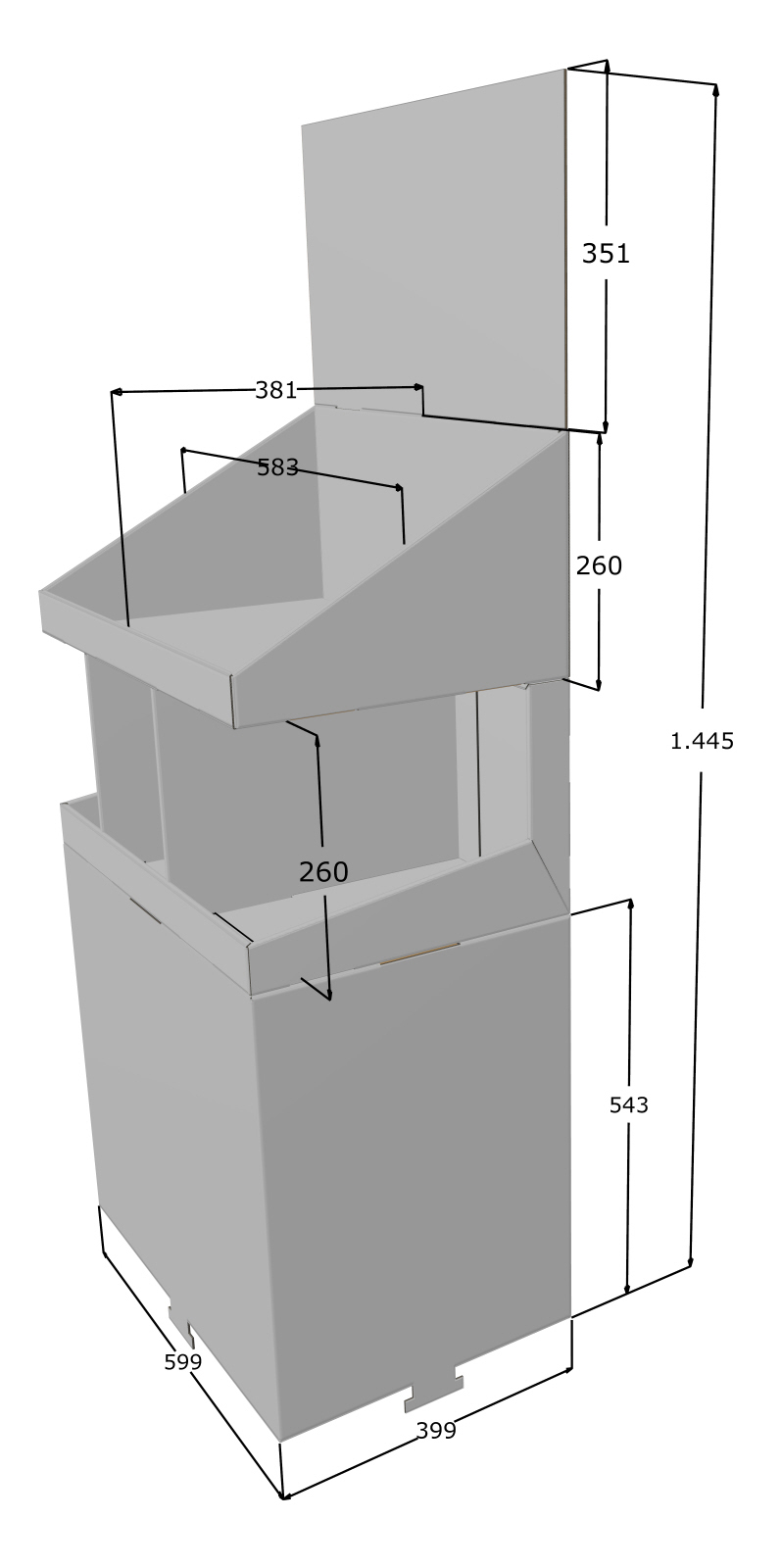 OK! / 1/4-Chepdisplay mit 2 Lagen und hohem Sockel. Bis zu 8 kg Warengewicht je Lage möglich.