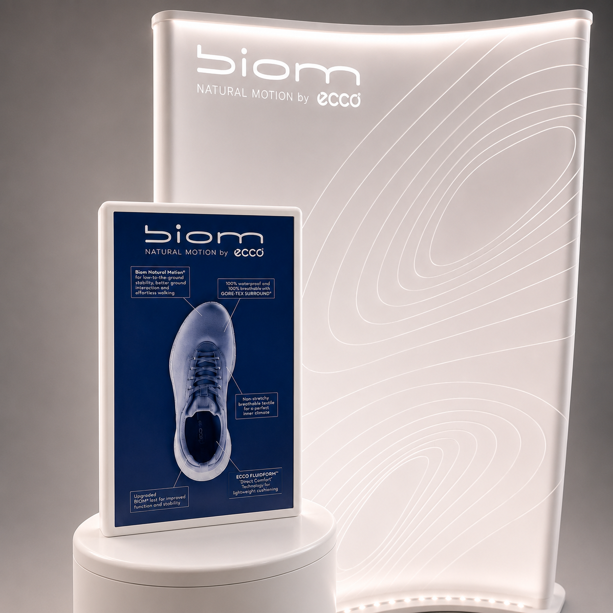 ECCO BIOM Infodisplay mit LED-Beleuchtung
