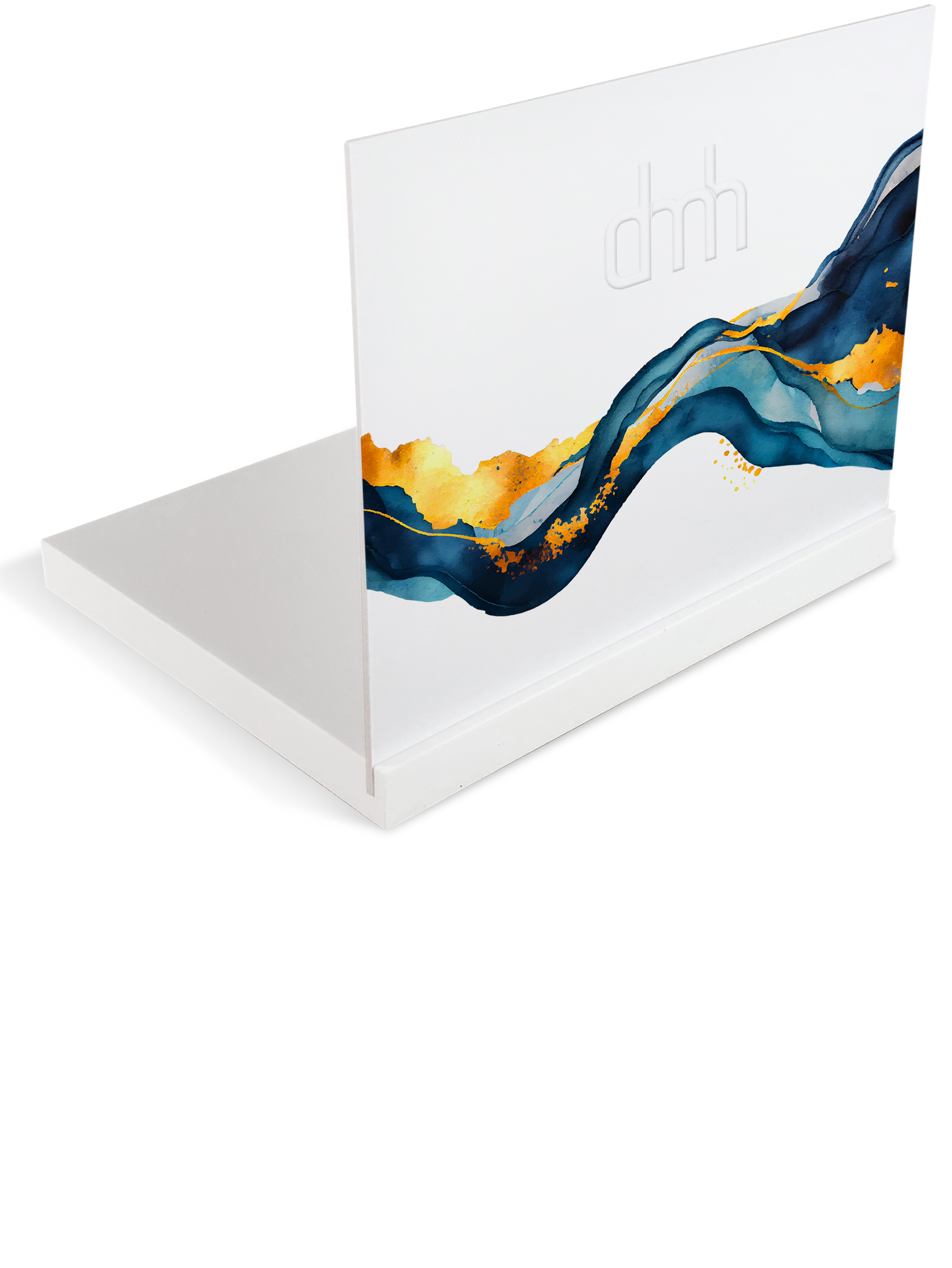 Universaldisplay aus Kunststoff, beidseitig 4/4 farbig bedruckt, Sockel schwarz oder weiß 