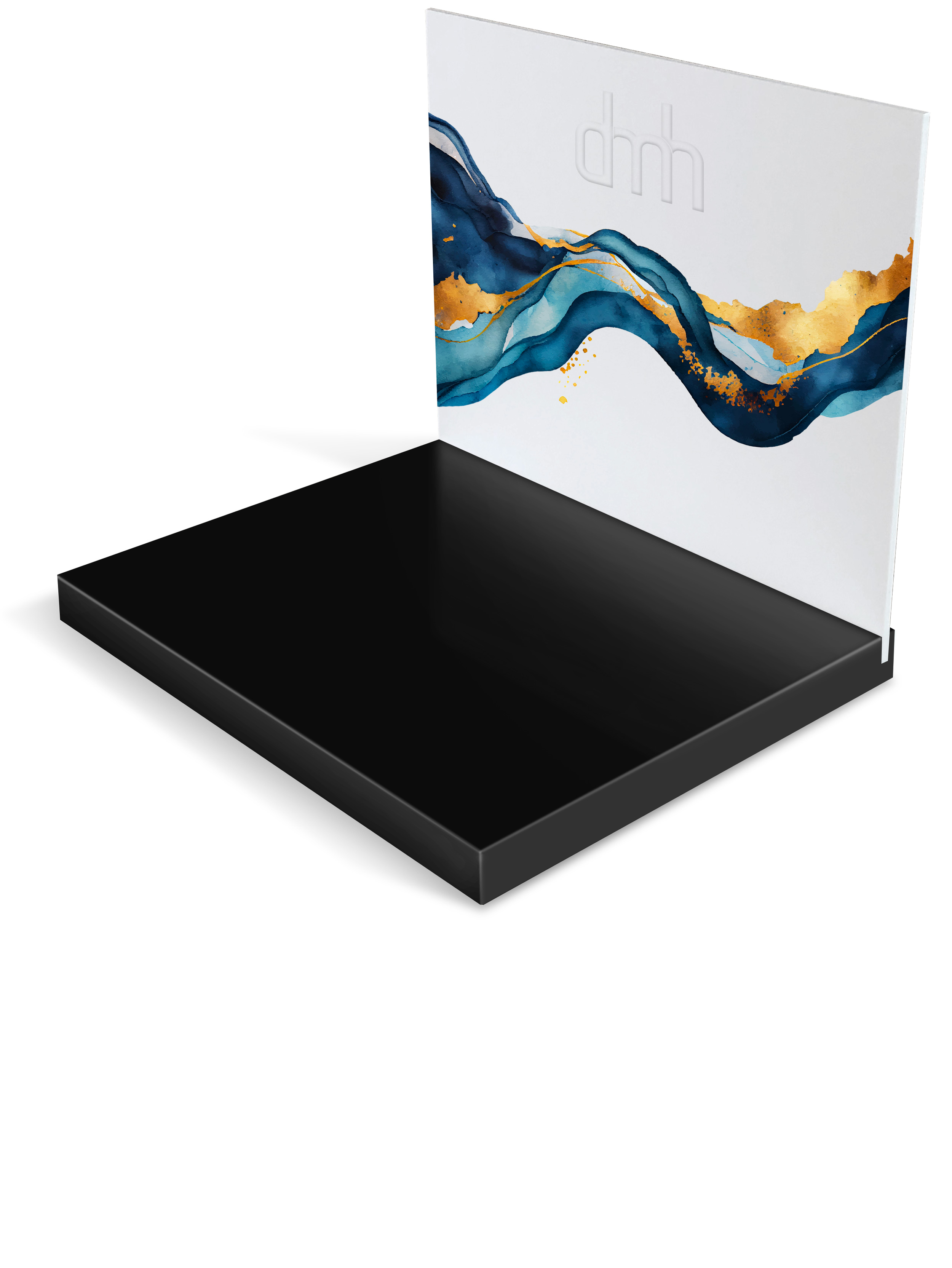 Universaldisplay aus Kunststoff, beidseitig 4/4 farbig bedruckt, Sockel schwarz oder weiß 