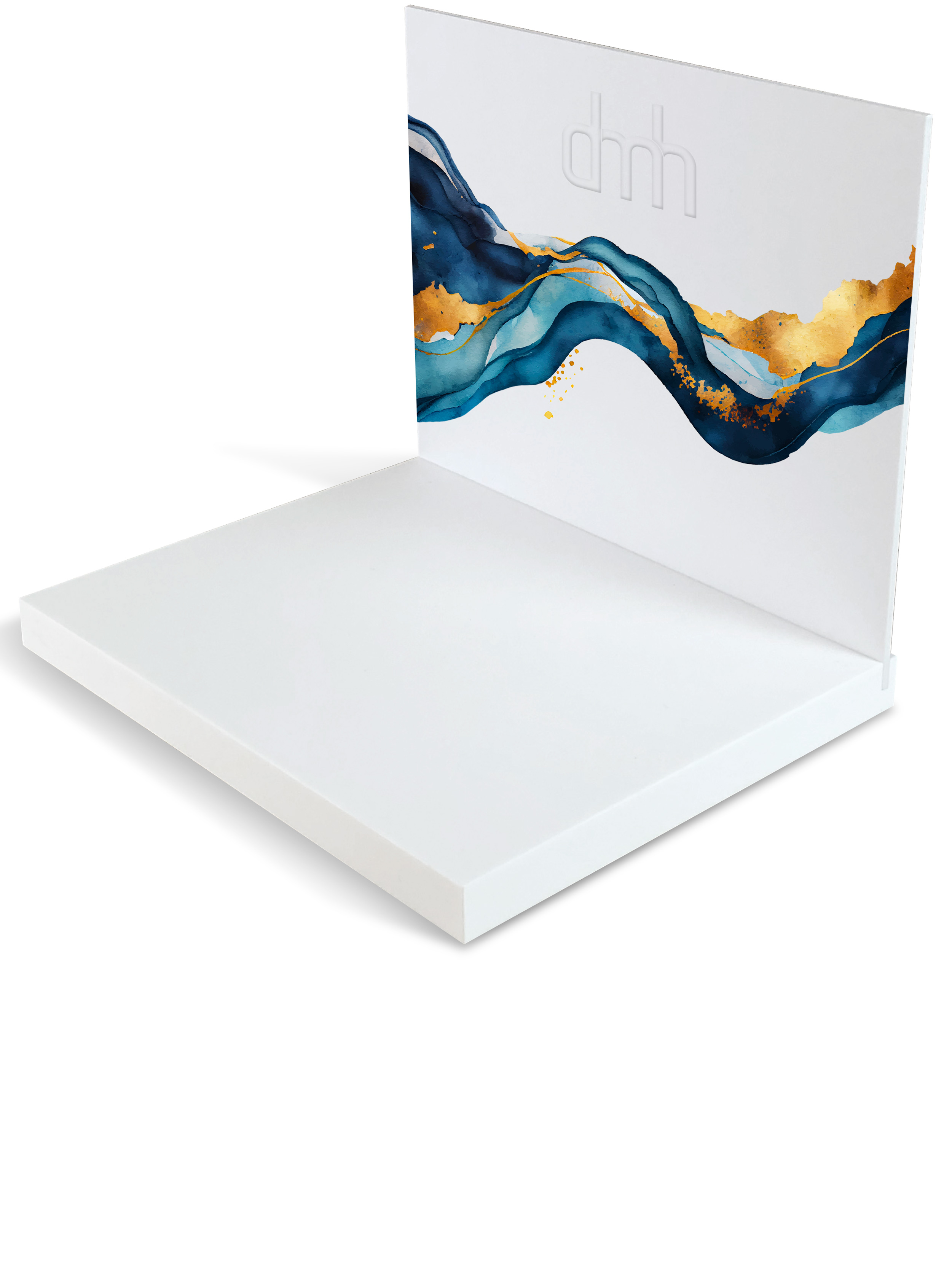 Universaldisplay aus Kunststoff, beidseitig 4/4 farbig bedruckt, Sockel schwarz oder weiß 