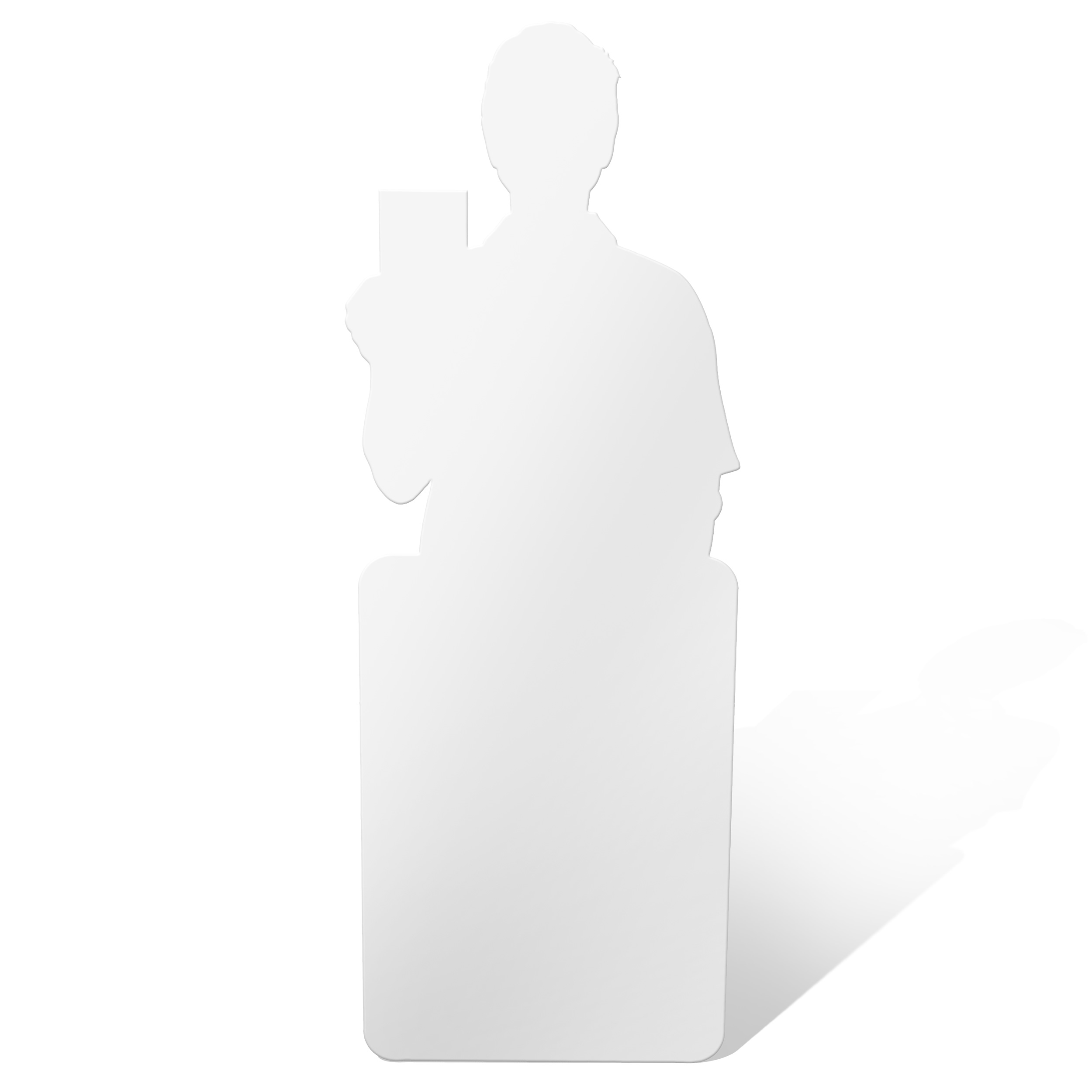 Standee mit figurativer Kontour und Dispenser für Flyer bis 105 x 210 mm