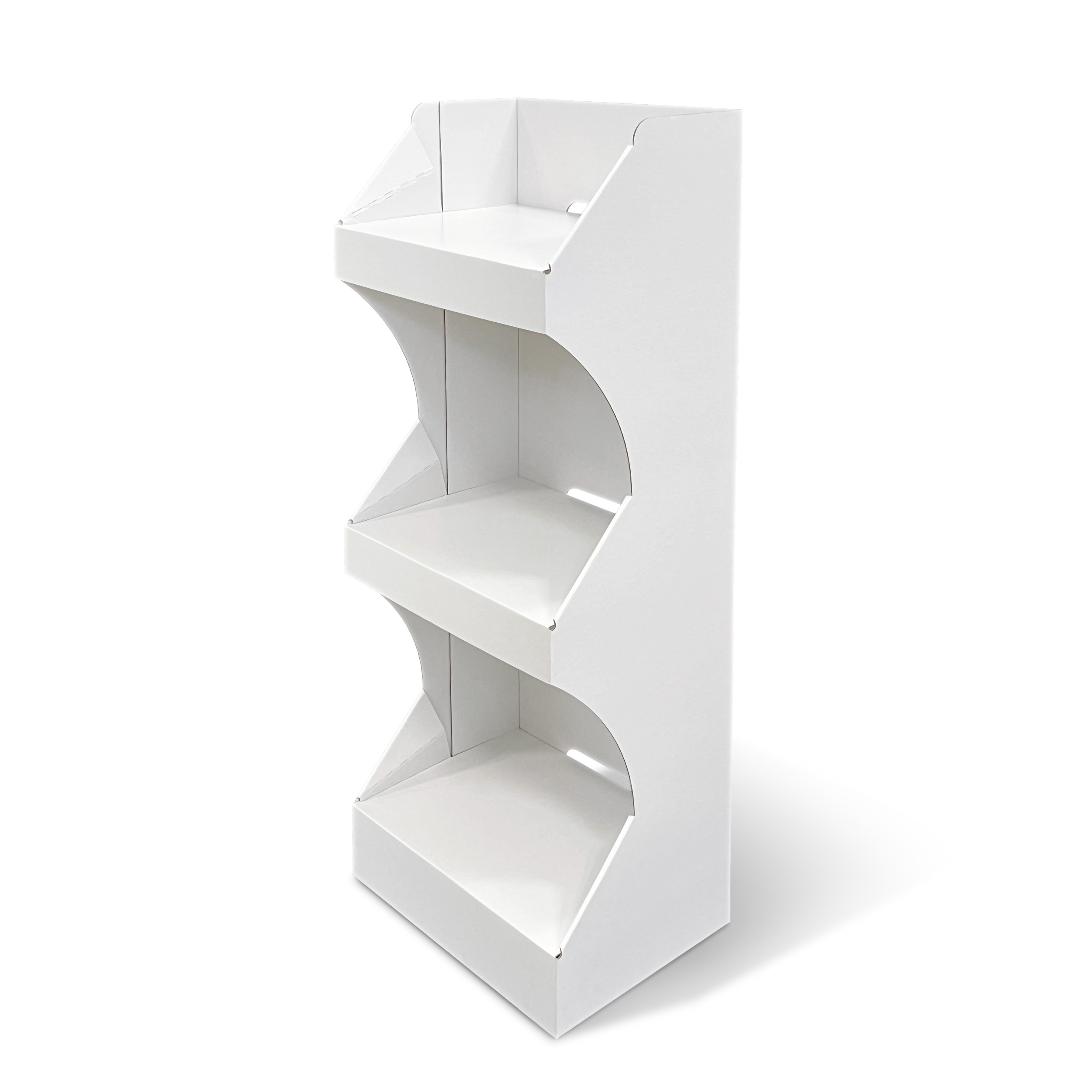 Bodensteller mit 3 Lagen und Topschild. Für Warengewichte von bis zu 7 KG je Lage.