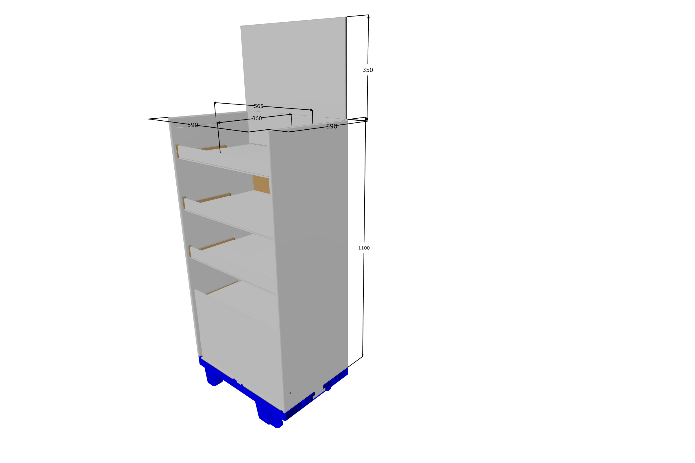 OK! / 1/4-Chep-Display mit 4 Lagen. Bis zu 15 kg Warengewicht je Lage.